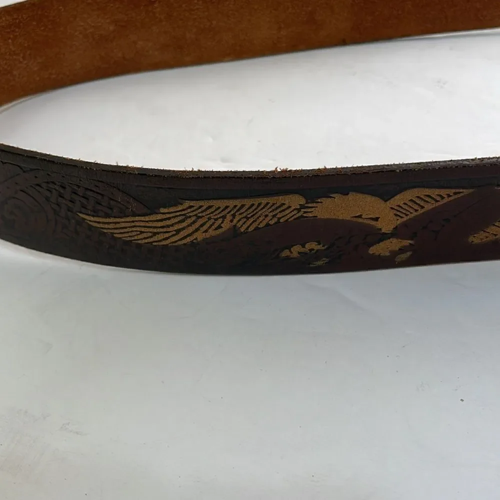 WRANGLER EAGLE EMBOSSED BROWN LEATHER BELT‎